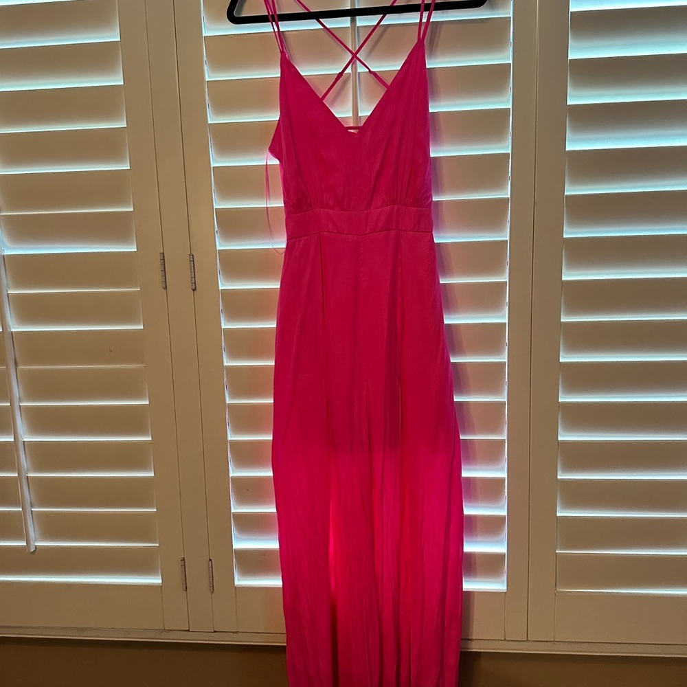 Bright Pink Strappy Lined wide-legged Jumpsuit